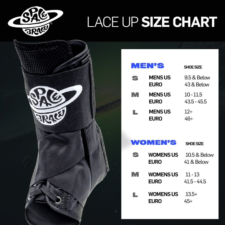 LACEUP Space Brace Ankle Brace size chart